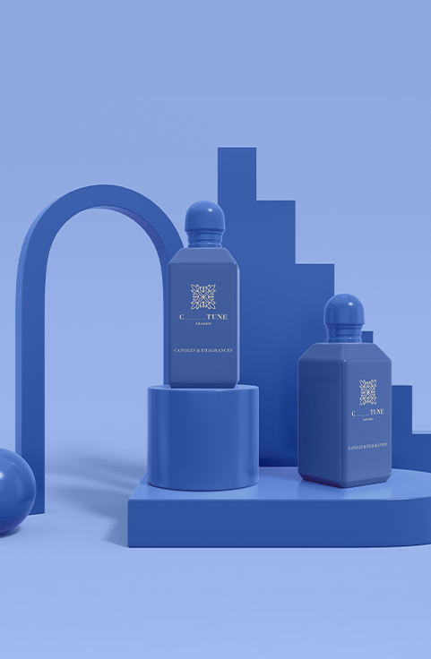 Blue-toned branded product podium display