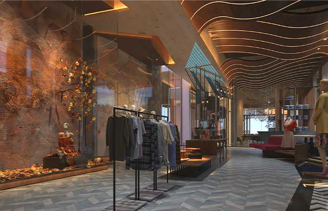 Completed premium retail interior project with illuminated displays